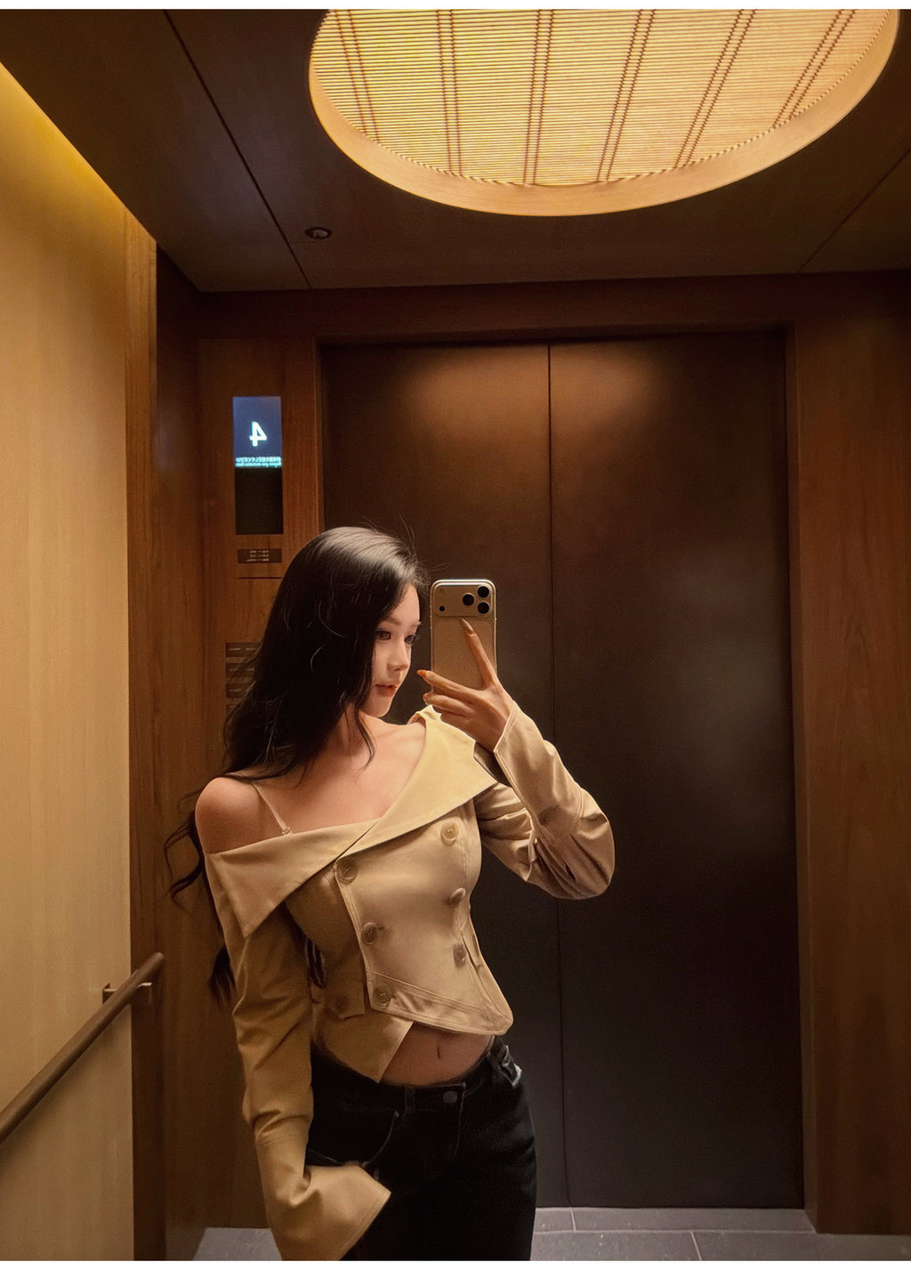 Cropped Double-Breasted Jacket & Straight Skirt Set with Wide Belt