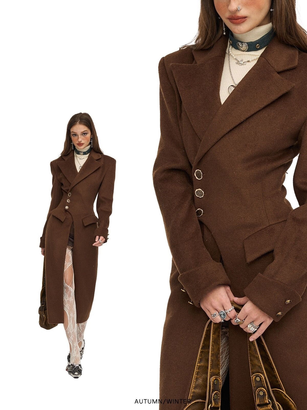 Vintage Brown Wool Waist-cinched Coat