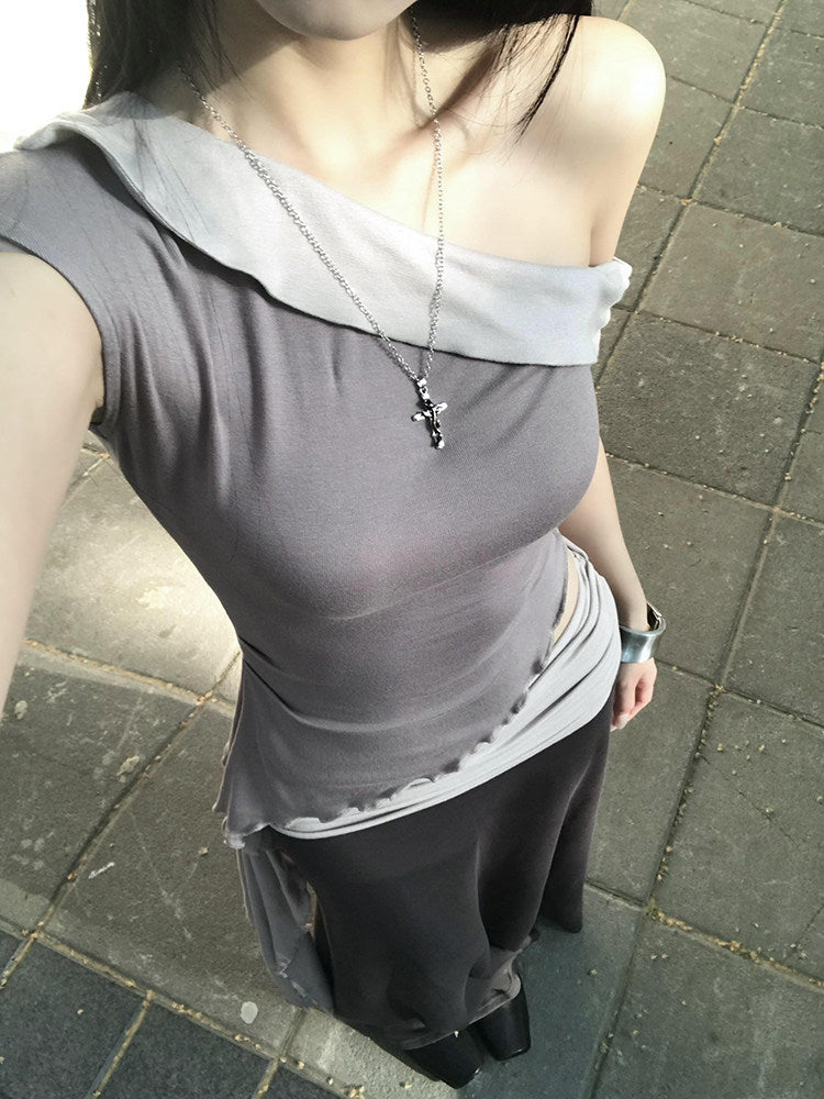 Sash top and spliced bodycon long skirt set
