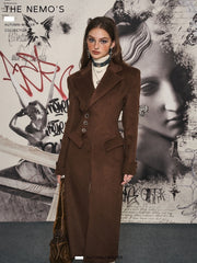 Vintage Brown Wool Waist-cinched Coat