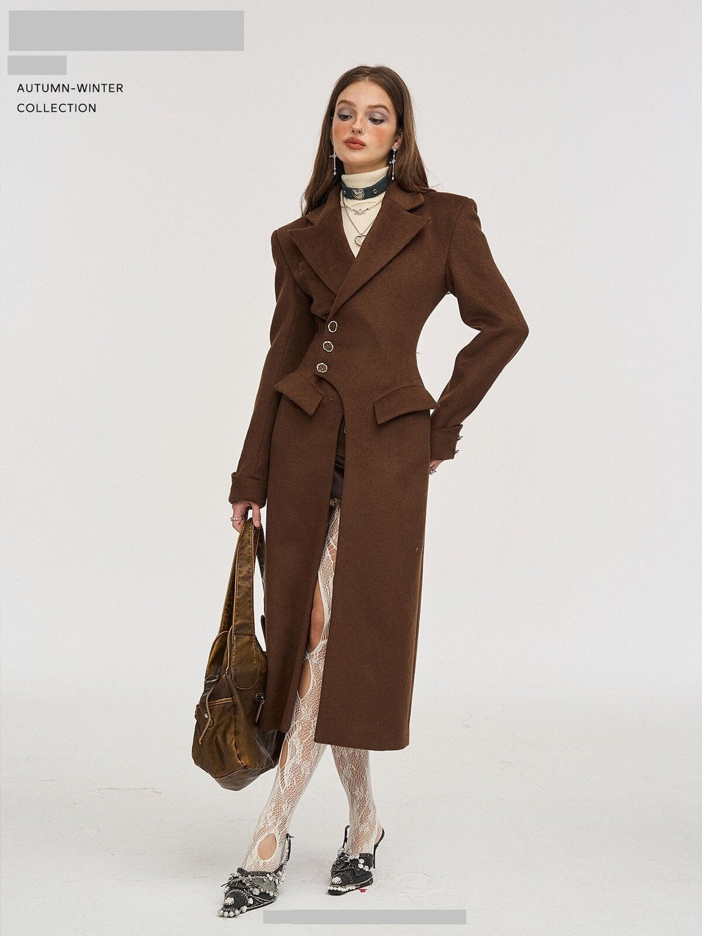 Vintage Brown Wool Waist-cinched Coat