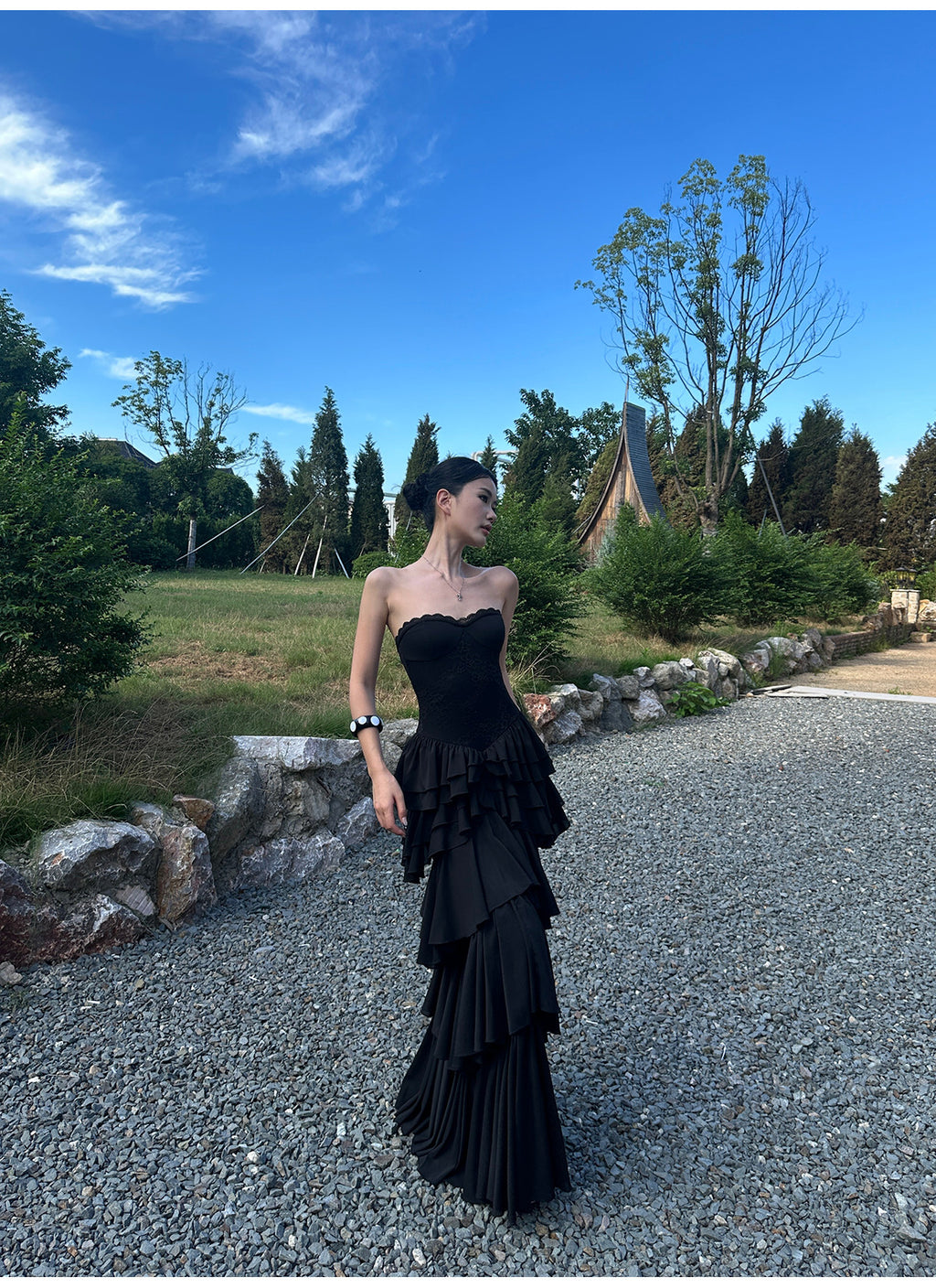 Black Strapless Tiered Bodycon Birthday Dress