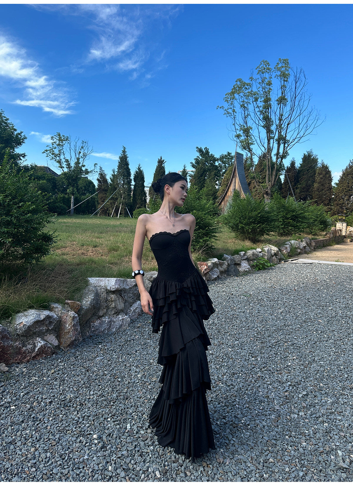 Black Strapless Tiered Bodycon Birthday Dress