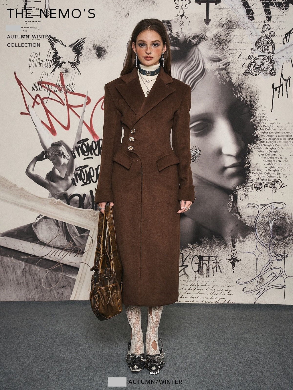 Vintage Brown Wool Waist-cinched Coat