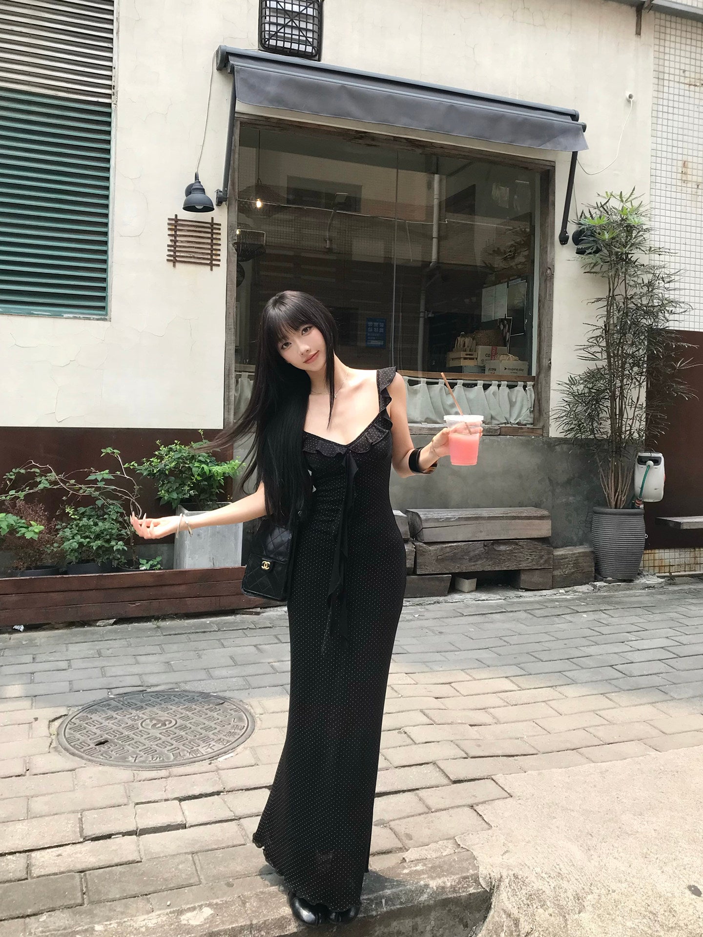 Black Flutter Sleeve Maxi Dress