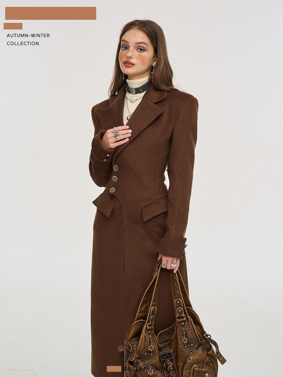 Vintage Brown Wool Waist-cinched Coat