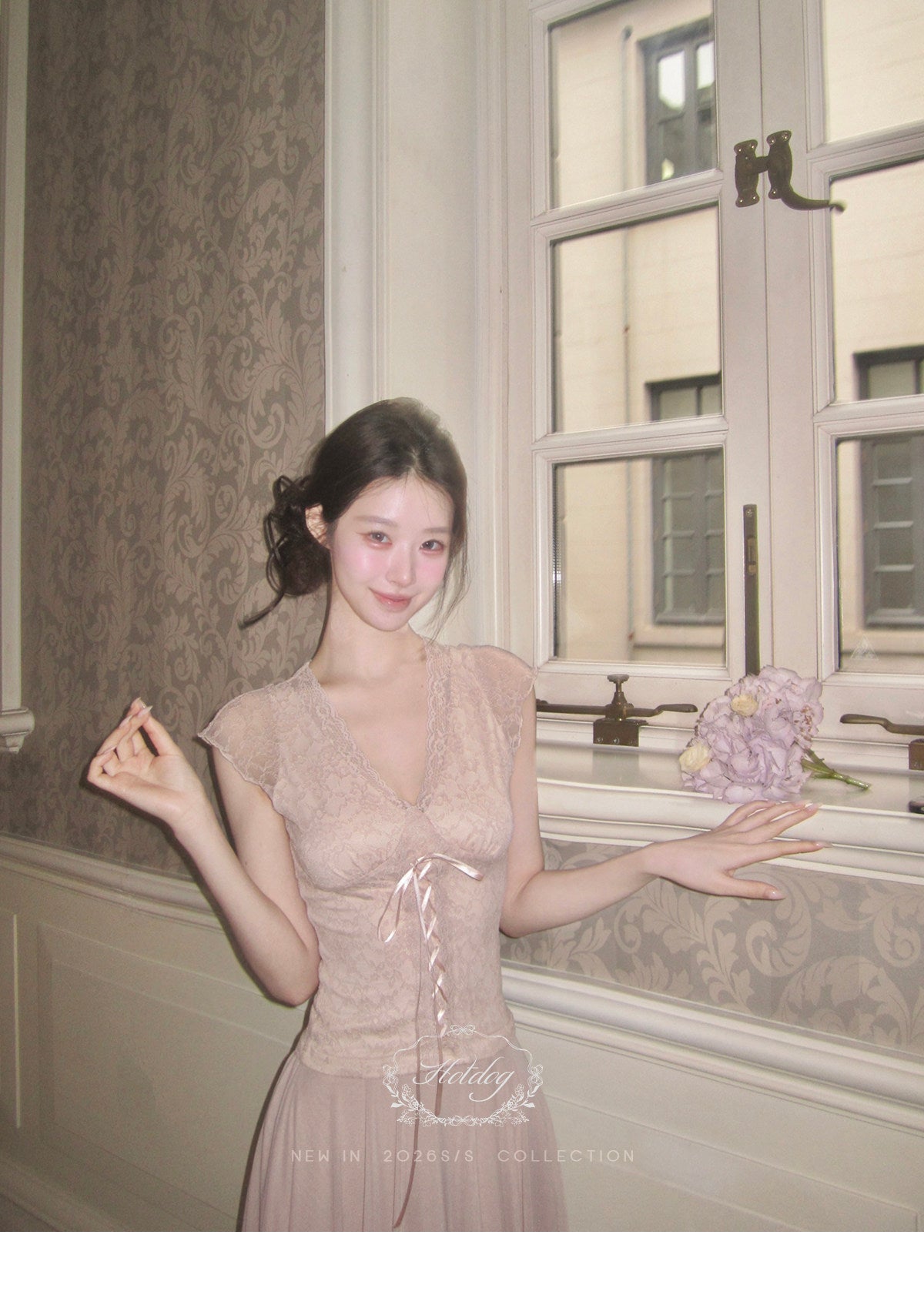 Lace Tie Top / Irregular Hem Skirt Elegant Set