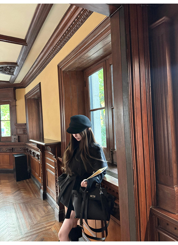 Black Wool Belted Coat