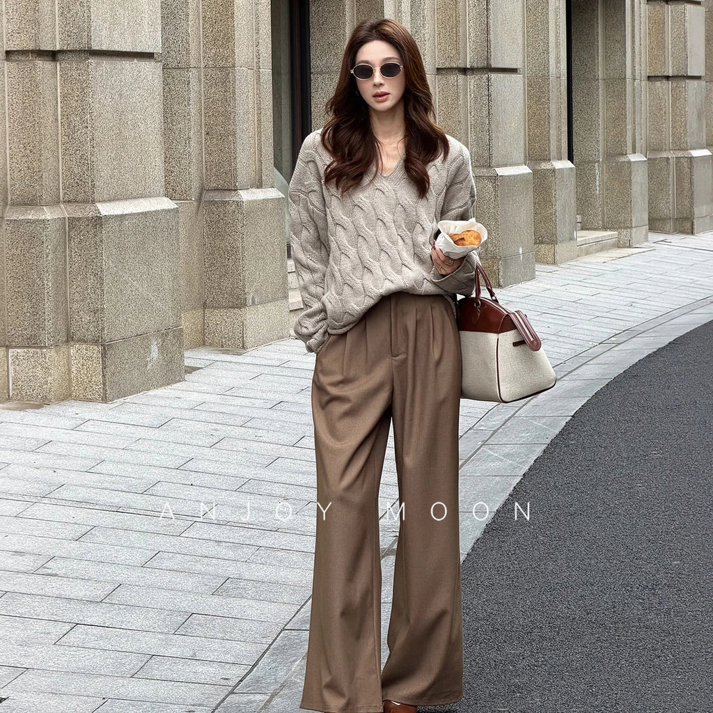 Unisex Cable-Knit V-Neck Sweater