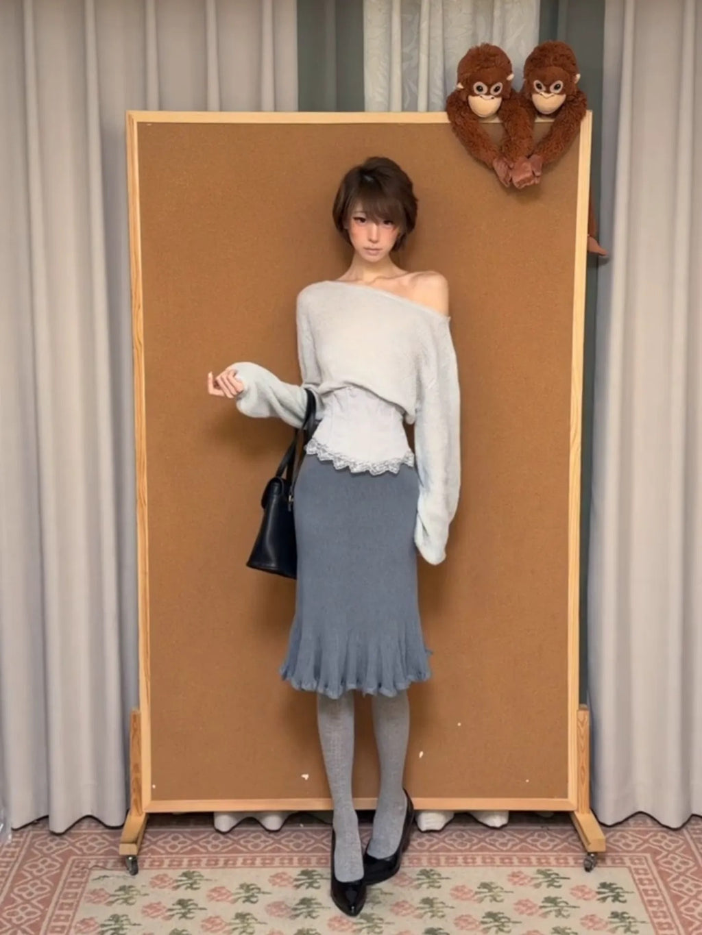Herringbone Knit Top & Bodycon Skirt Set
