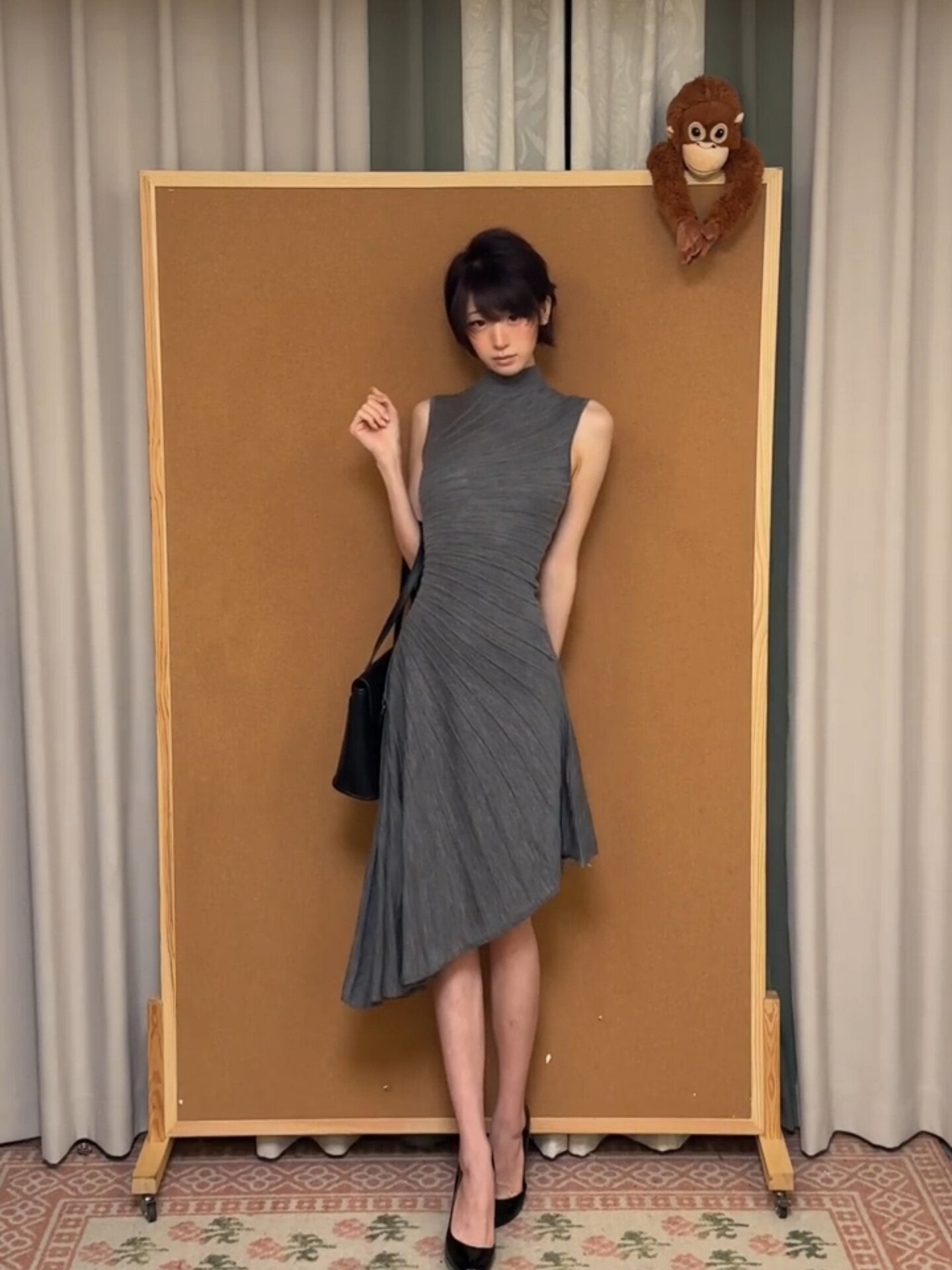 Grey Knit Sleeveless Vest Dress