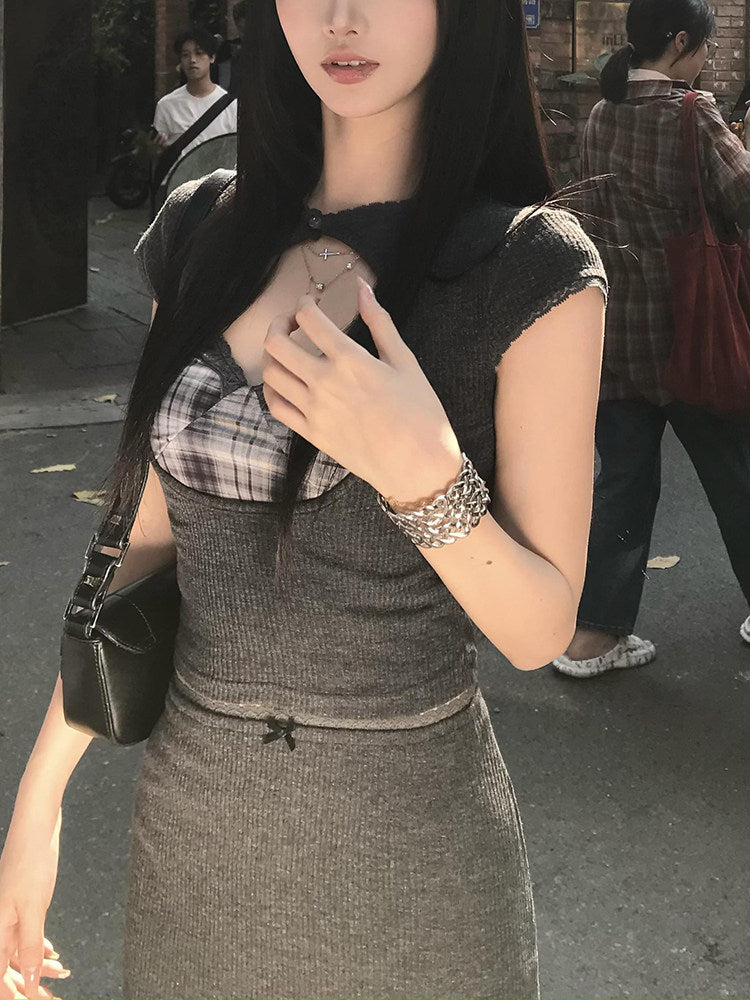 Cutout top + plaid cami