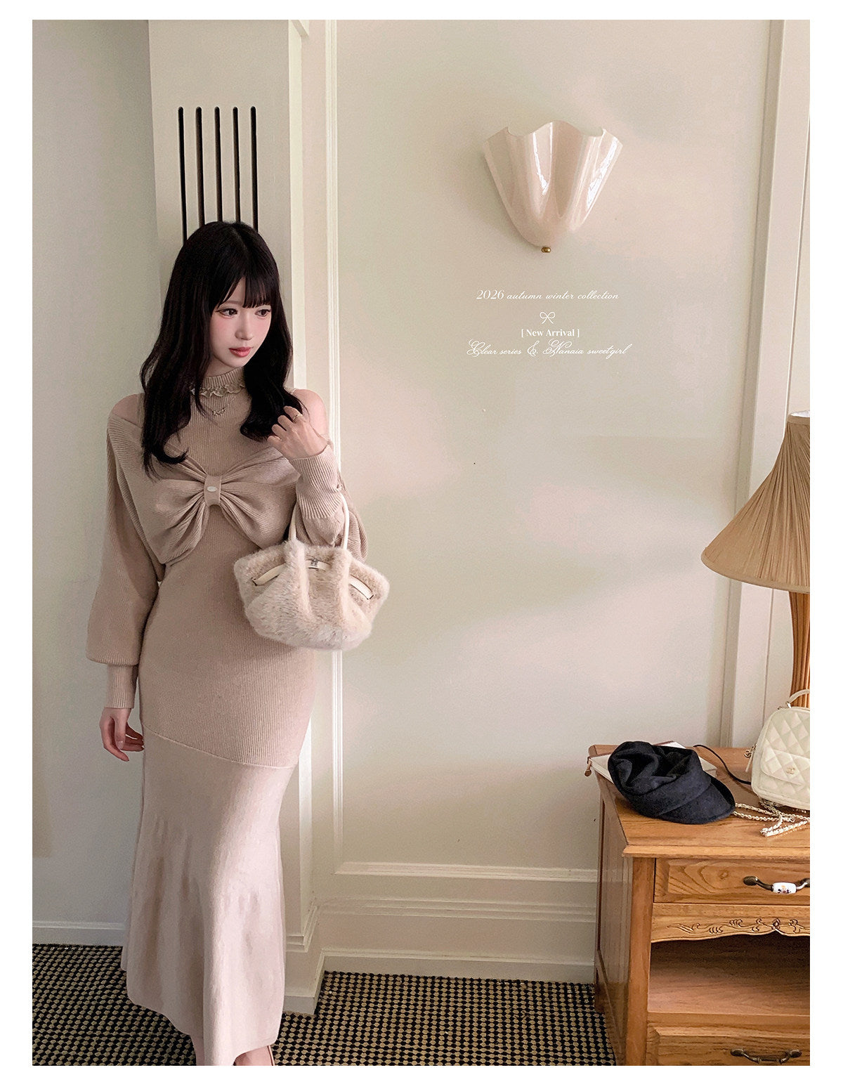 Women's Fitted Halter-Neck Knit Dress with Off-Shoulder Shrug