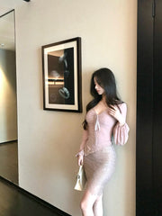 스트랩 러치 상의 & 레이스 스커트 투피스 세트