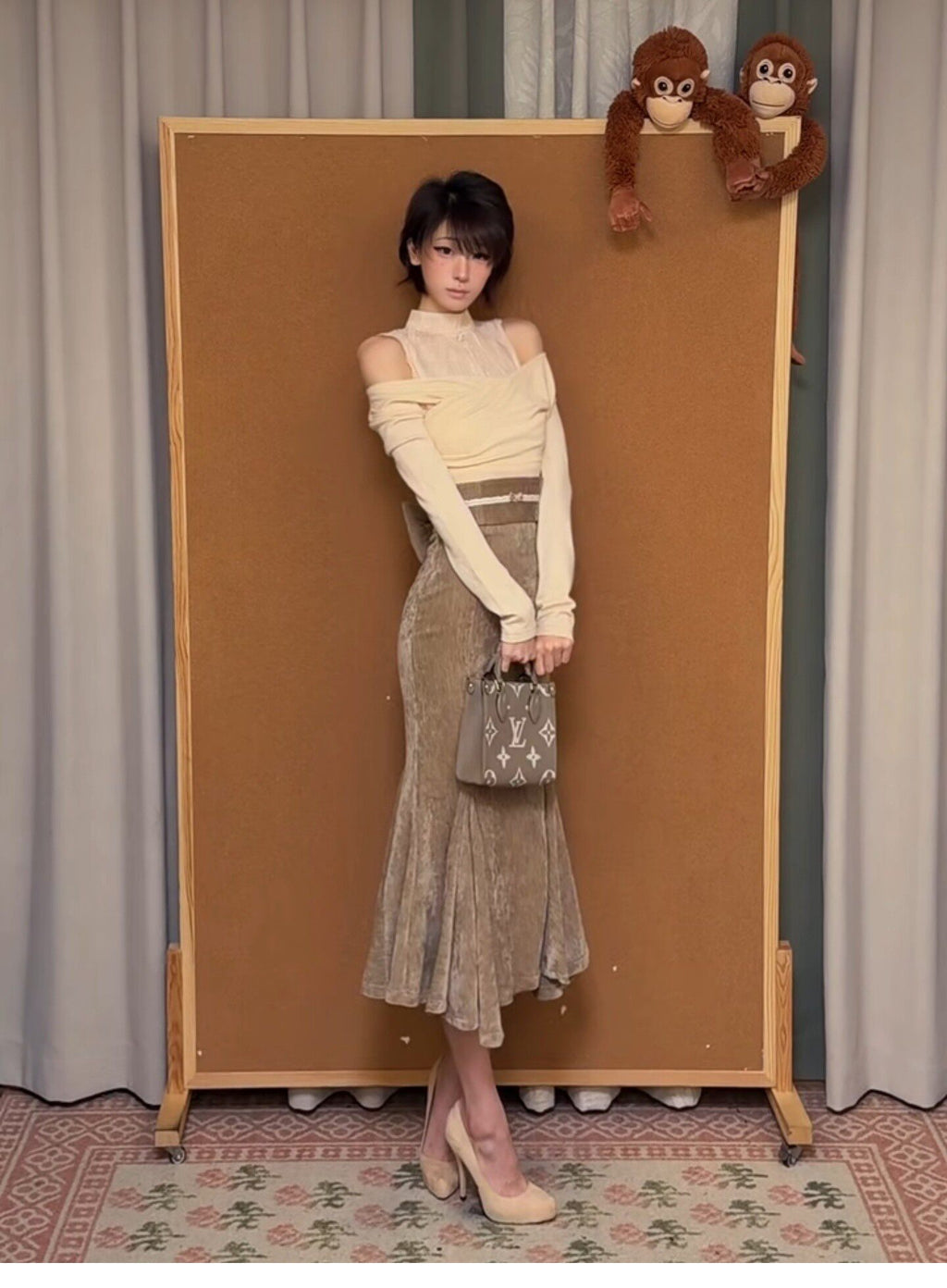 Women's Korean-Style Faux Two-Piece Knit Sweater & Fitted Mermaid Maxi Skirt Set