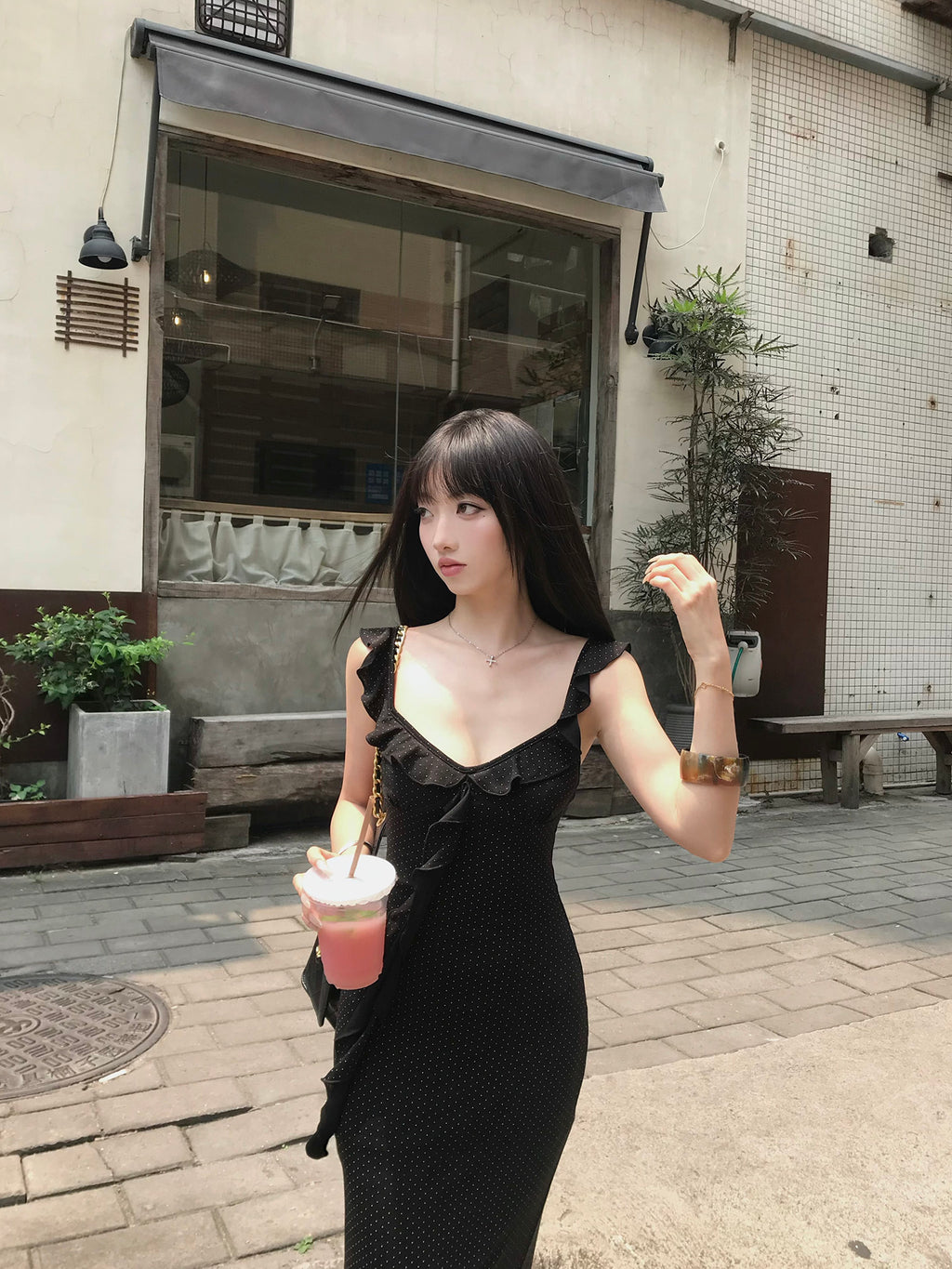 Black Flutter Sleeve Maxi Dress