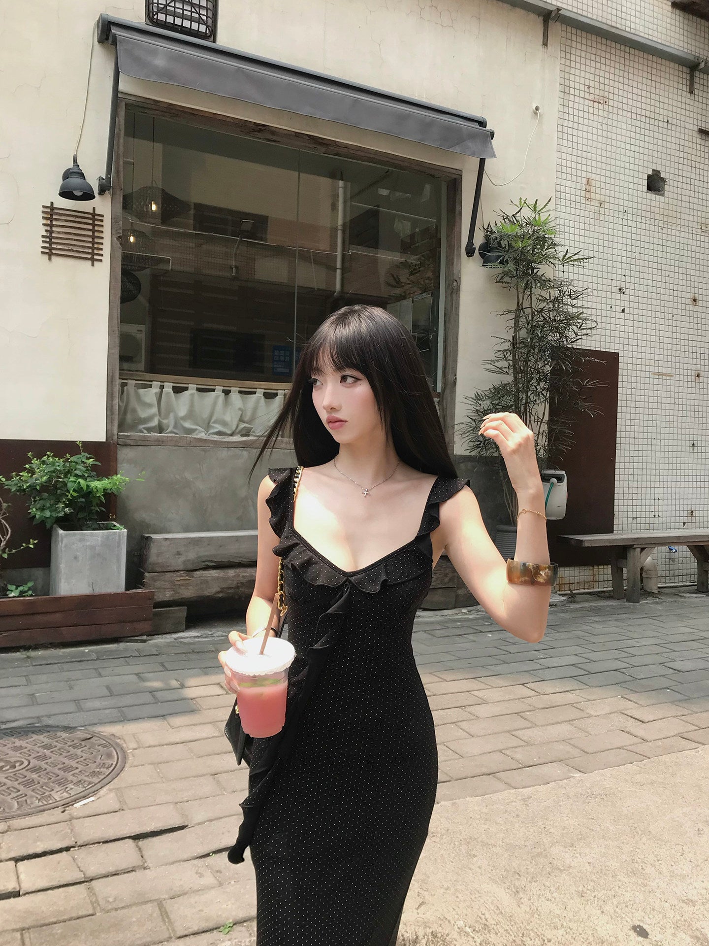 Black Flutter Sleeve Maxi Dress