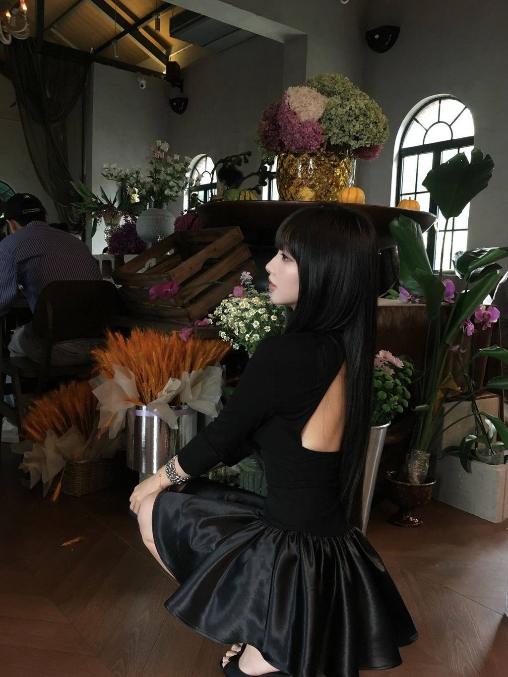 Black Backless Cutout Dress