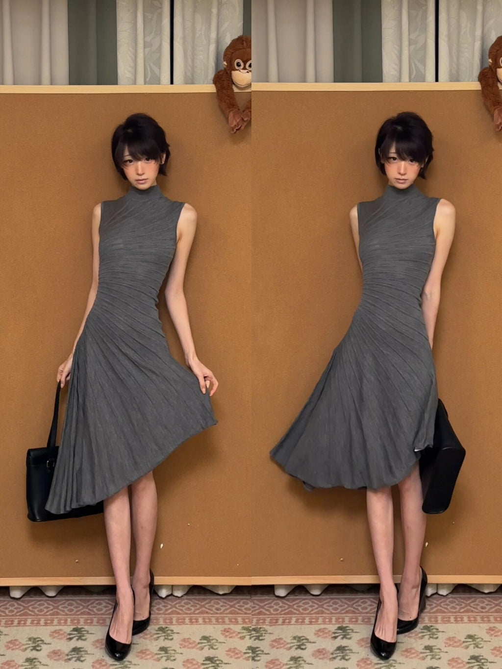 Grey Knit Sleeveless Vest Dress
