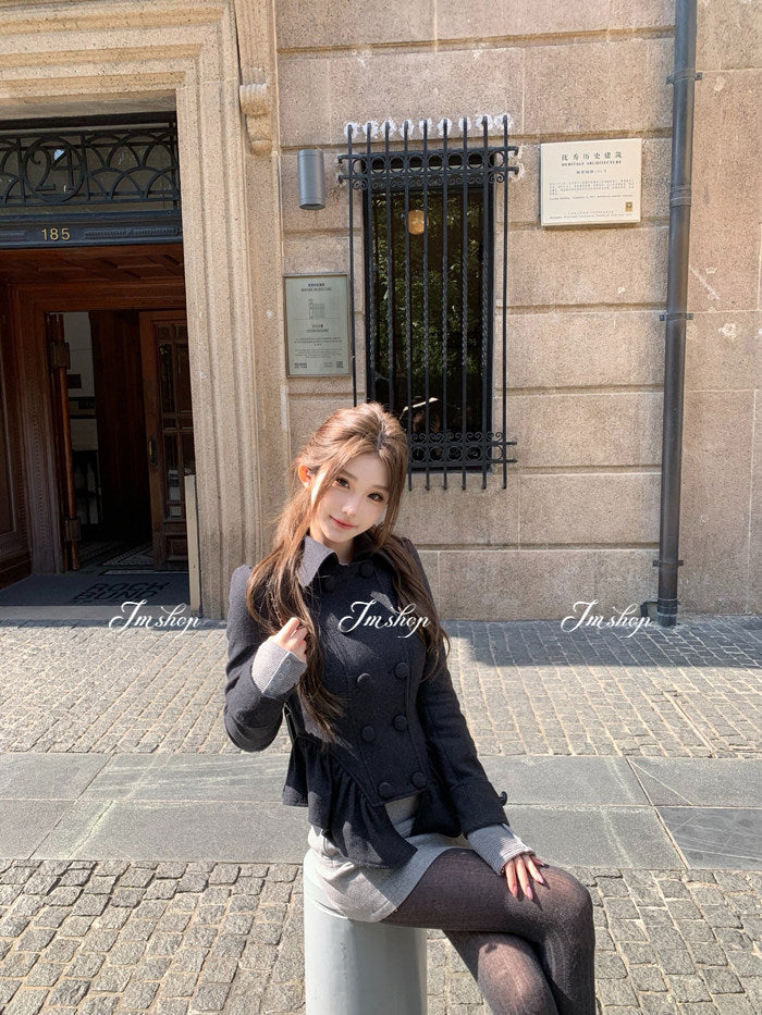 Double-Breasted Wool Blend Coat Jacket for Women Fall Winter Outerwear