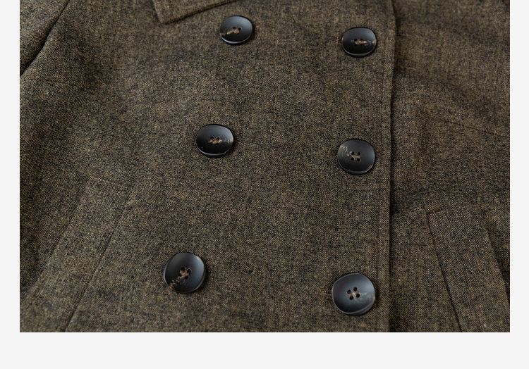 Double-Breasted Wide Lapel Wool Blend Short Coat