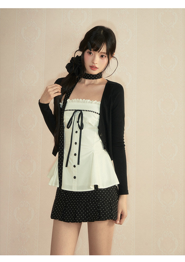 Cardigan + camisole + short skirt three-piece set