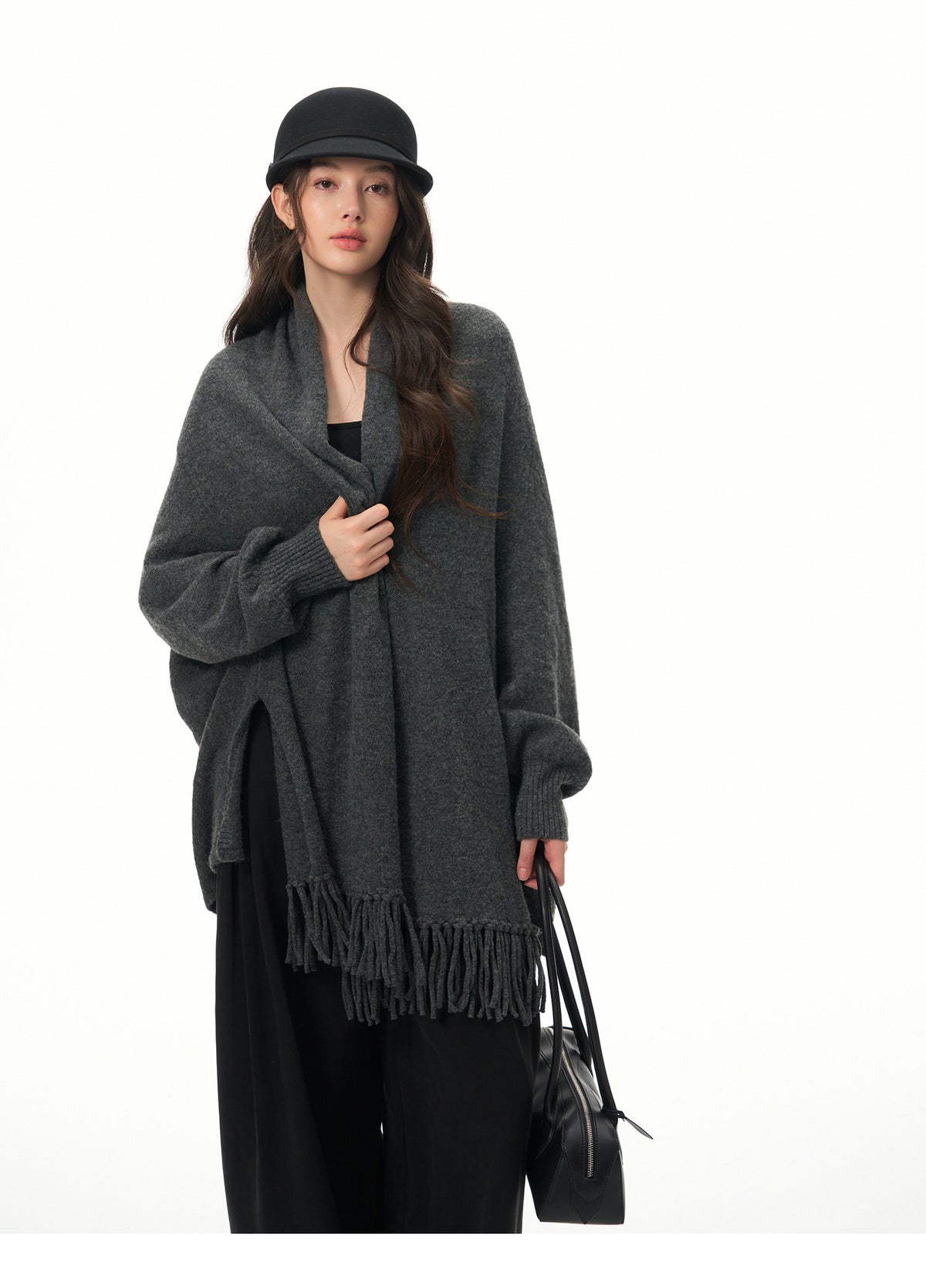 Women's Elegant Wool Knit Cape Cardigan