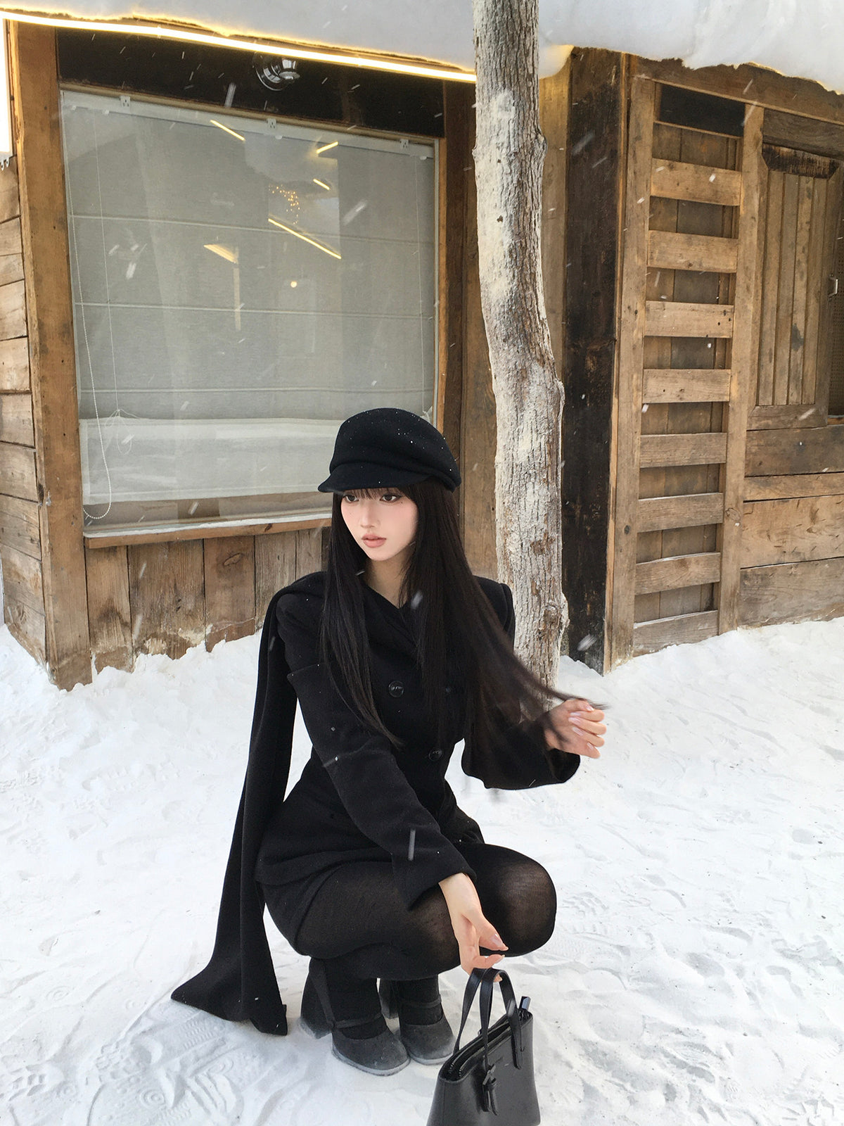Quilted Jacket & Black Wool-Blend Skirt Set