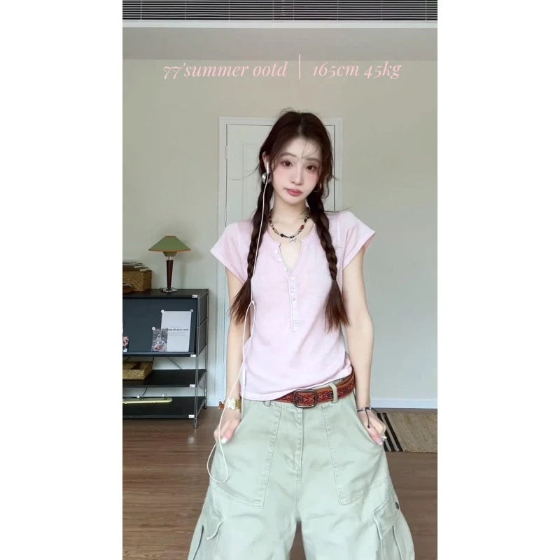 V-Neck Knit Top & High-Waist Wide-Leg Pants Set