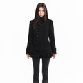 Stand-Collar Wool-Blend Coat & Skirt Set with Detachable Belt