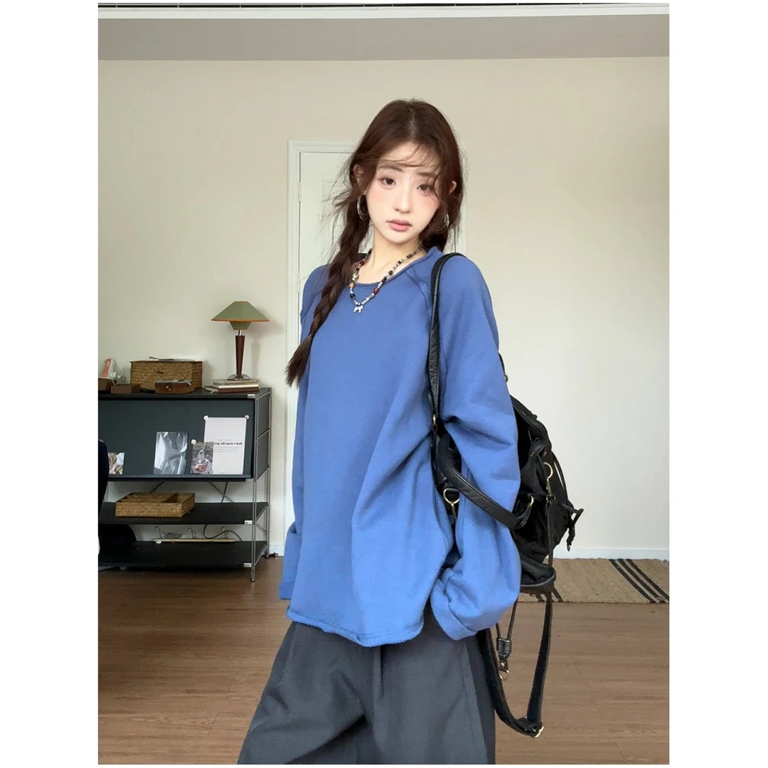 Cotton Crewneck Long Sleeve Sweatshirt