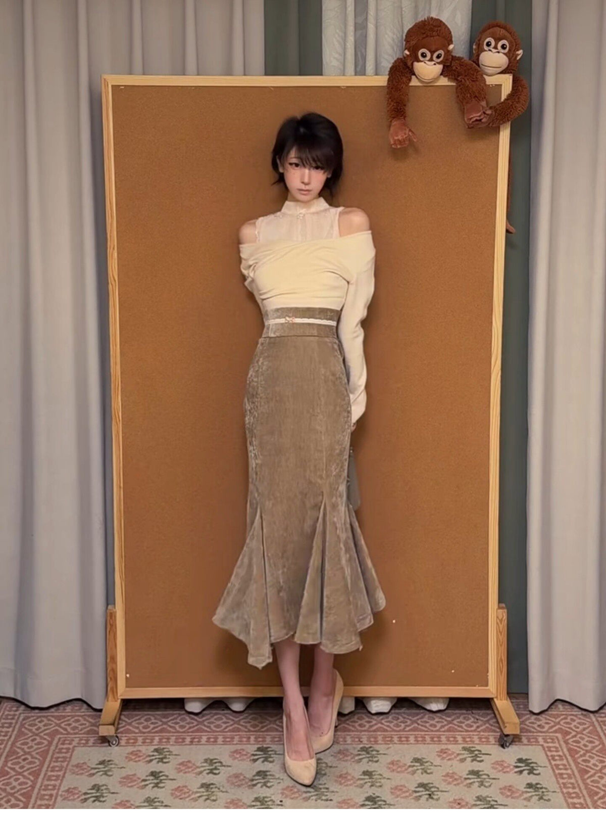 Women's Korean-Style Faux Two-Piece Knit Sweater & Fitted Mermaid Maxi Skirt Set