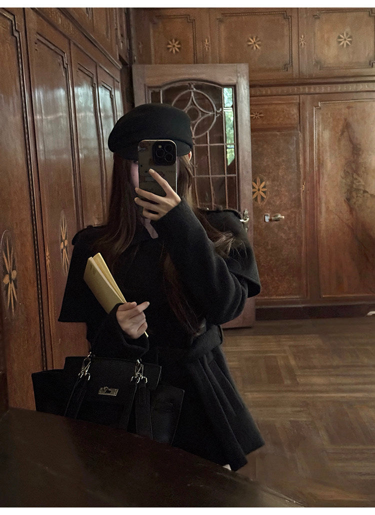 Black Wool Belted Coat