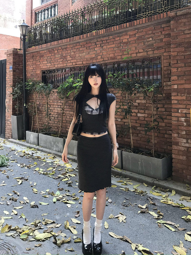 Cutout top + plaid cami