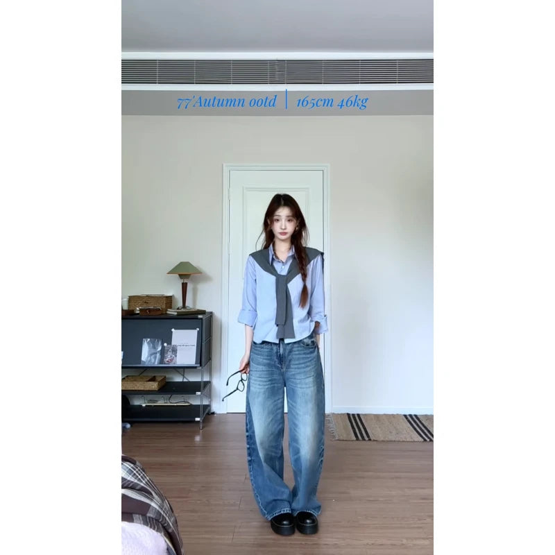 Knit Stripe Long Sleeve Shrug + High Waist Wide Leg Pants Set Casual Workwear