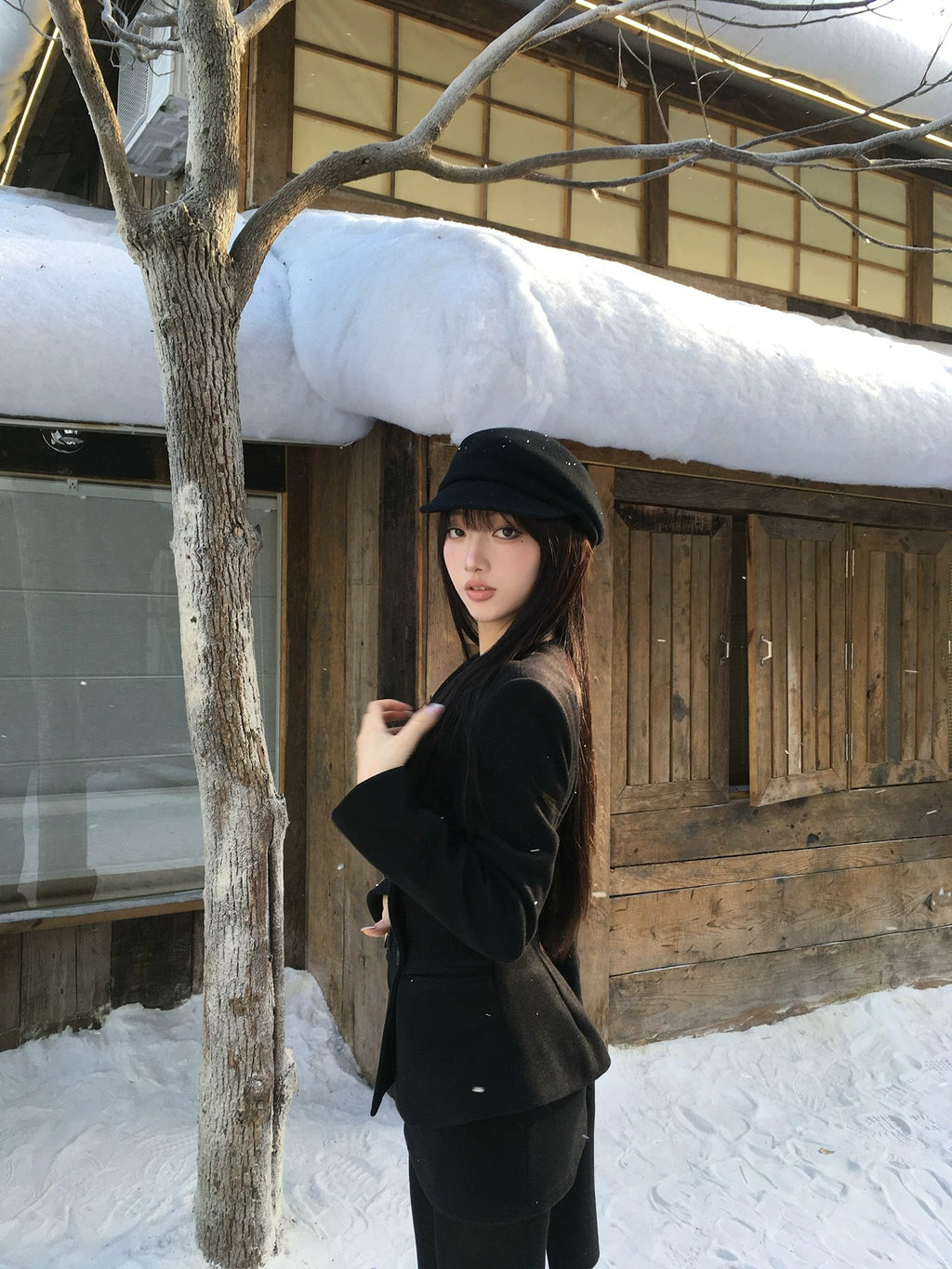 Quilted Jacket & Black Wool-Blend Skirt Set