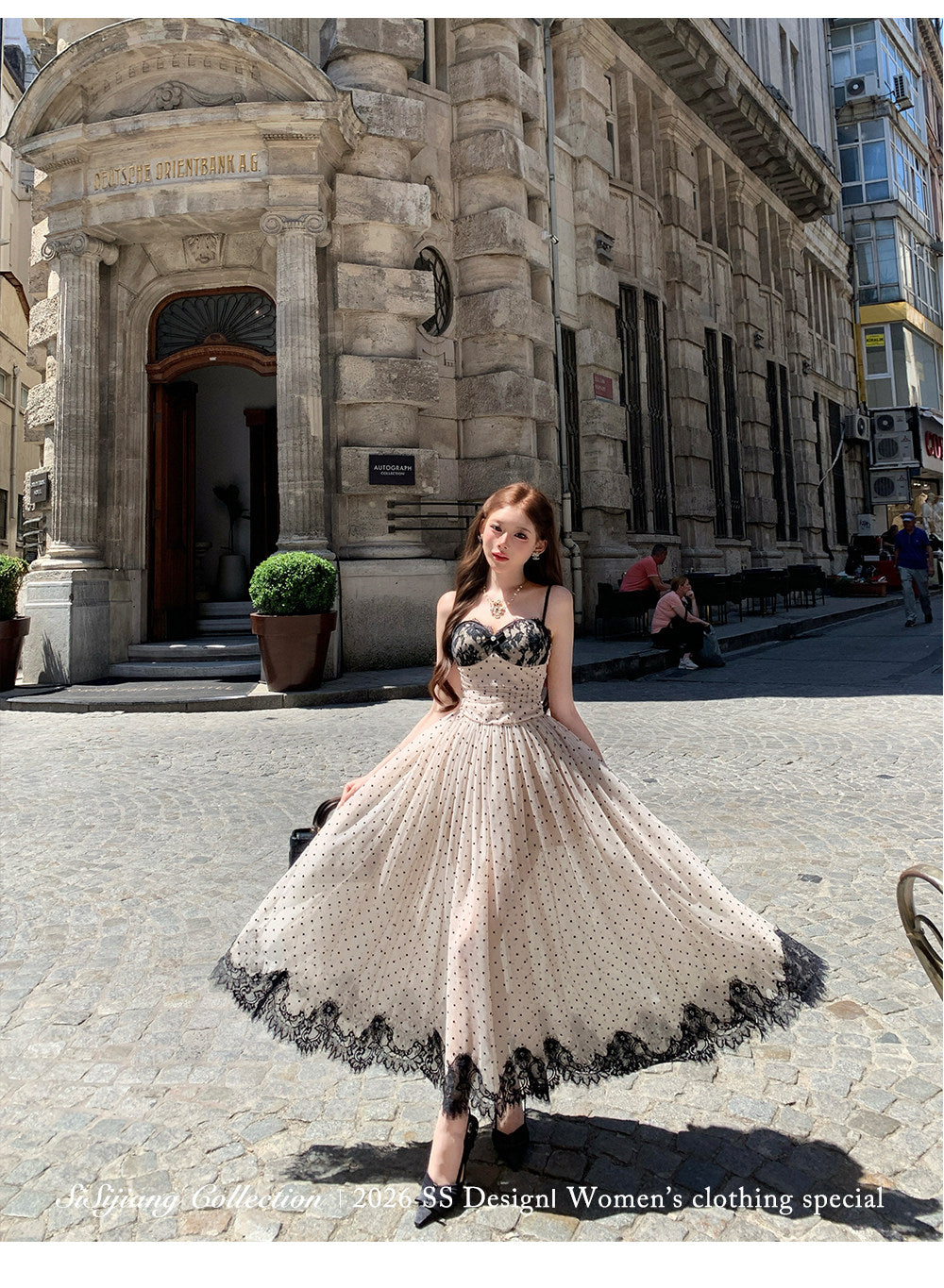 Women's Elegant Polka Dot Spaghetti Strap Dress with Fitted Waist