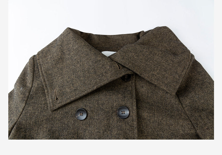 Double-Breasted Wide Lapel Wool Blend Short Coat