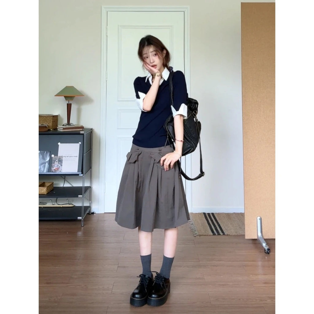 Polo Collar Spliced Top