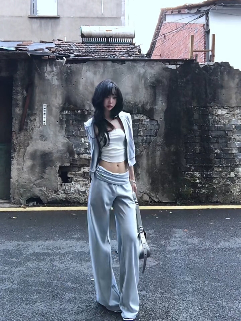 Cropped Hoodie & Wide-Leg Pants Set