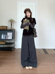 Oversized Long Sleeve Top & Knit Layer 2-Piece Set