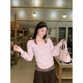 Pink Off-Shoulder Blouse Long Sleeve T-Shirt + Vest Two-Piece Set for Women