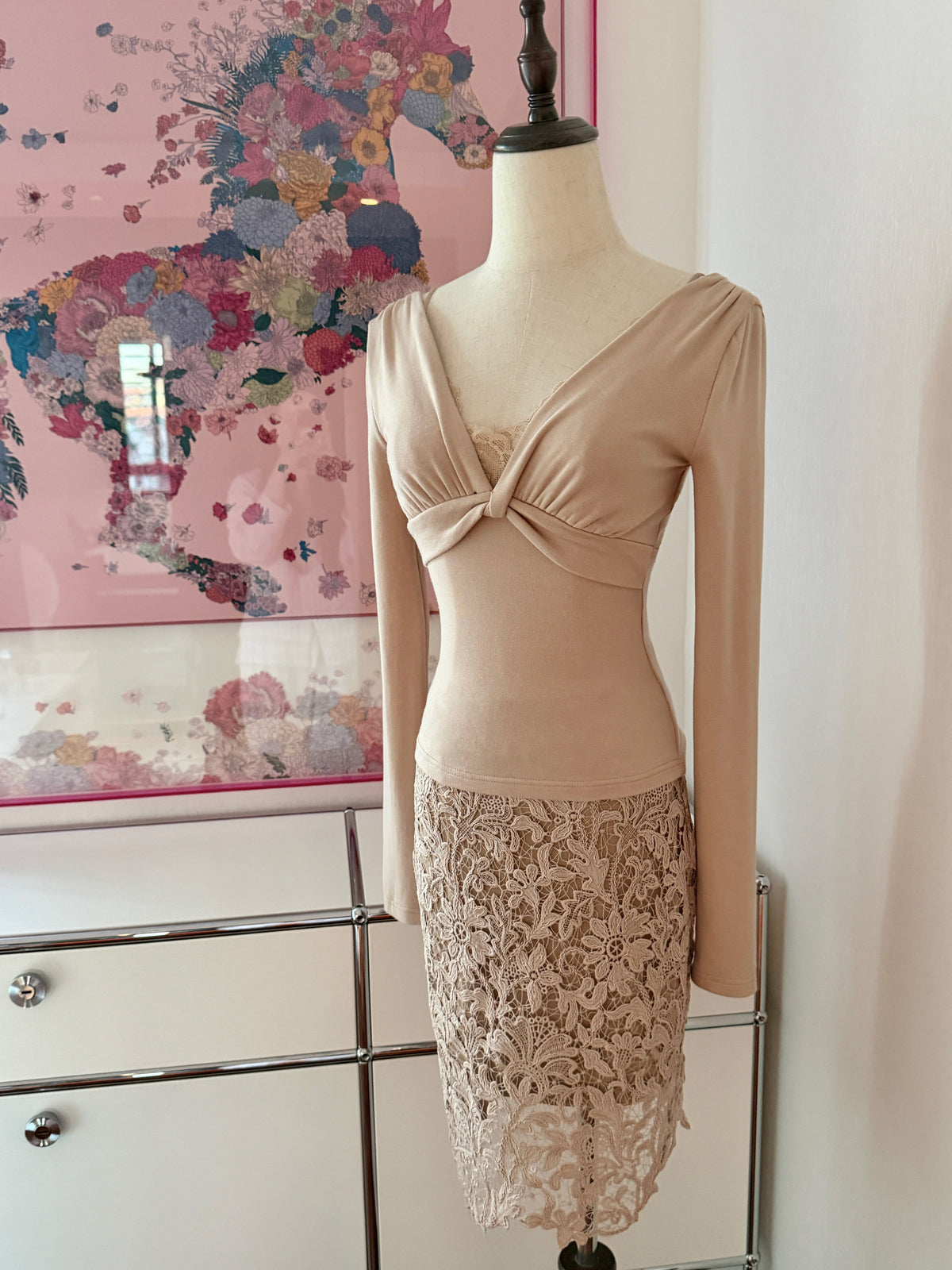 Lace Bodycon Skirt Two-Piece Set with Faux Top Layer