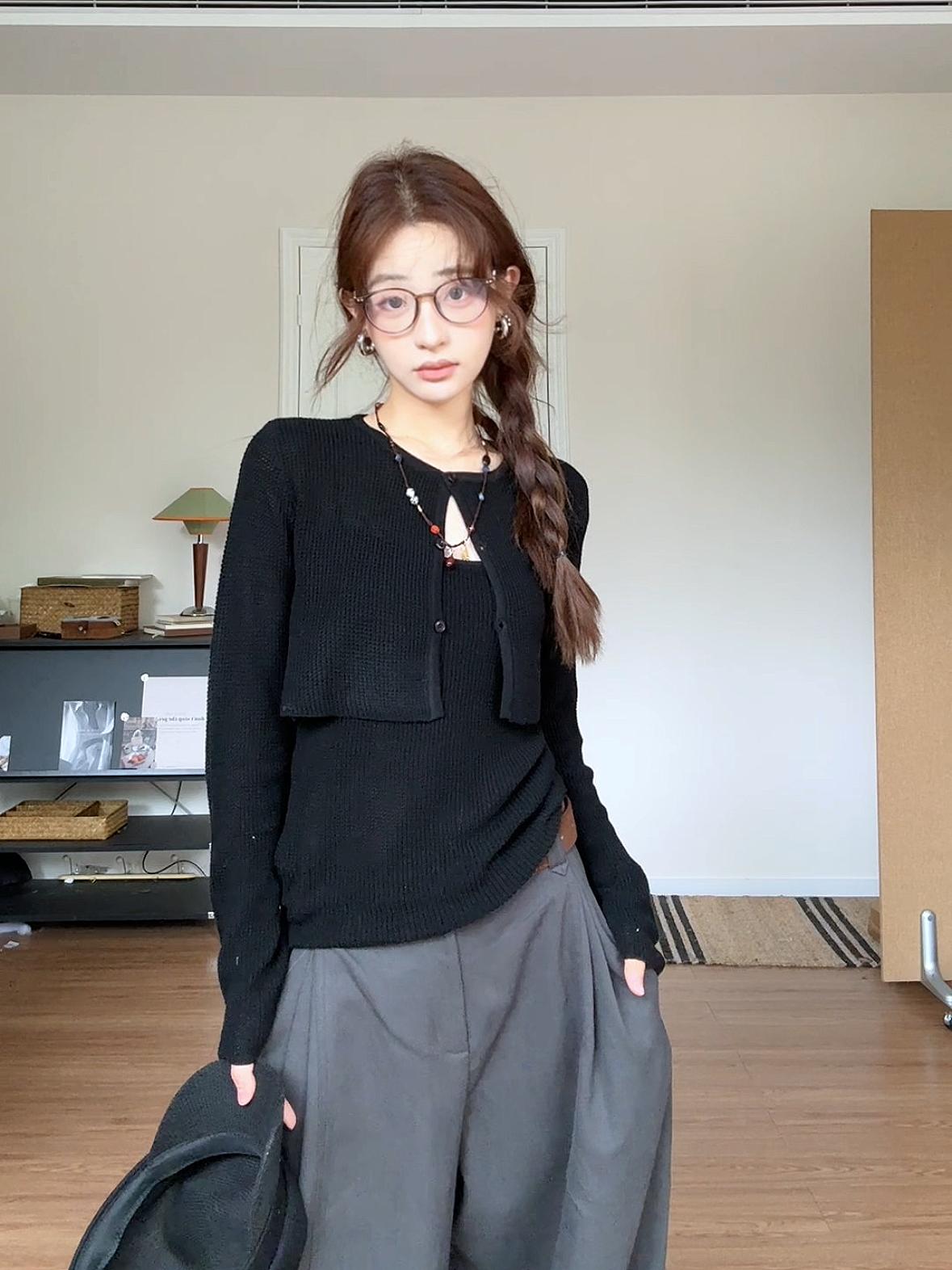 Women's Waffle-Knit Cardigan & Camisole Set, Fall Two-Piece Outfit