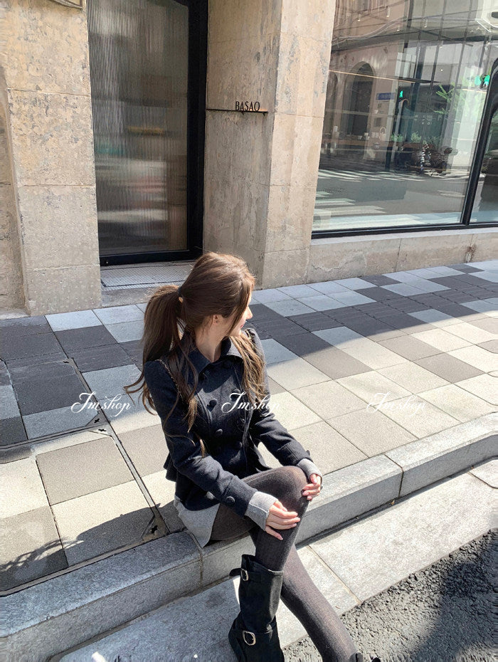 Double-Breasted Wool Blend Coat Jacket for Women Fall Winter Outerwear