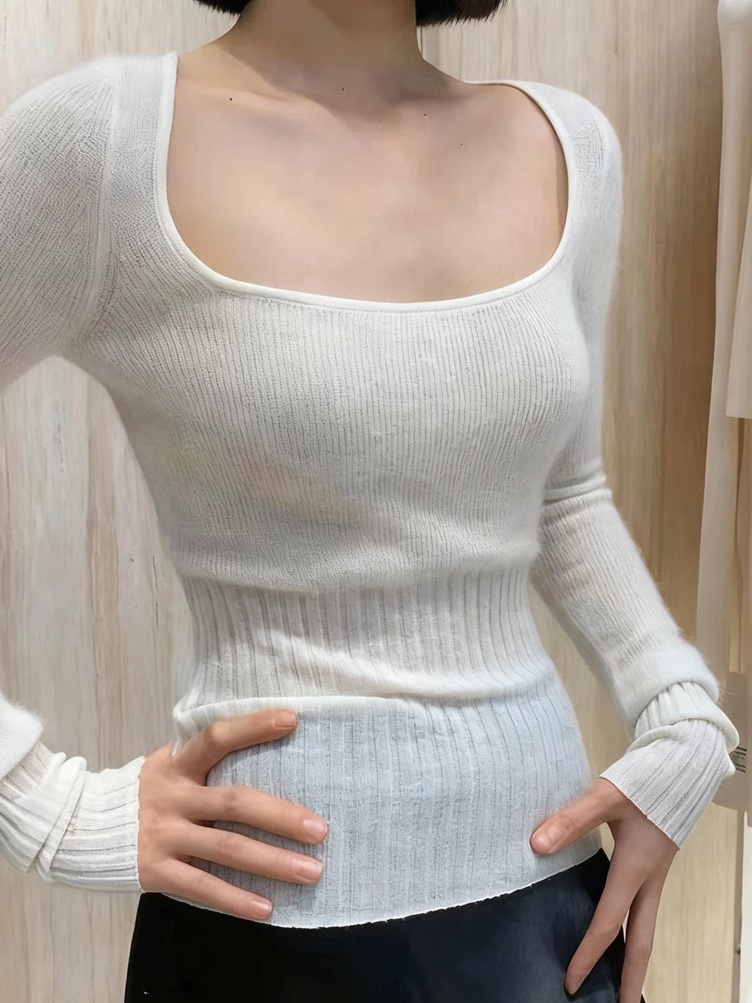 Square-Neck Knit Layering Top