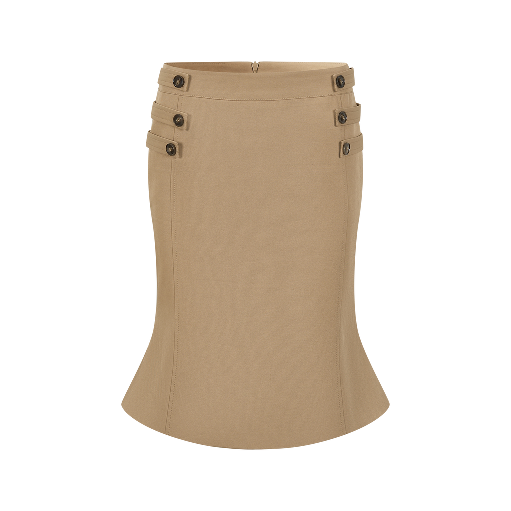 Square-Shoulder Double-Breasted Belted Trench Coat & Bodycon Fishtail Midi Skirt Set