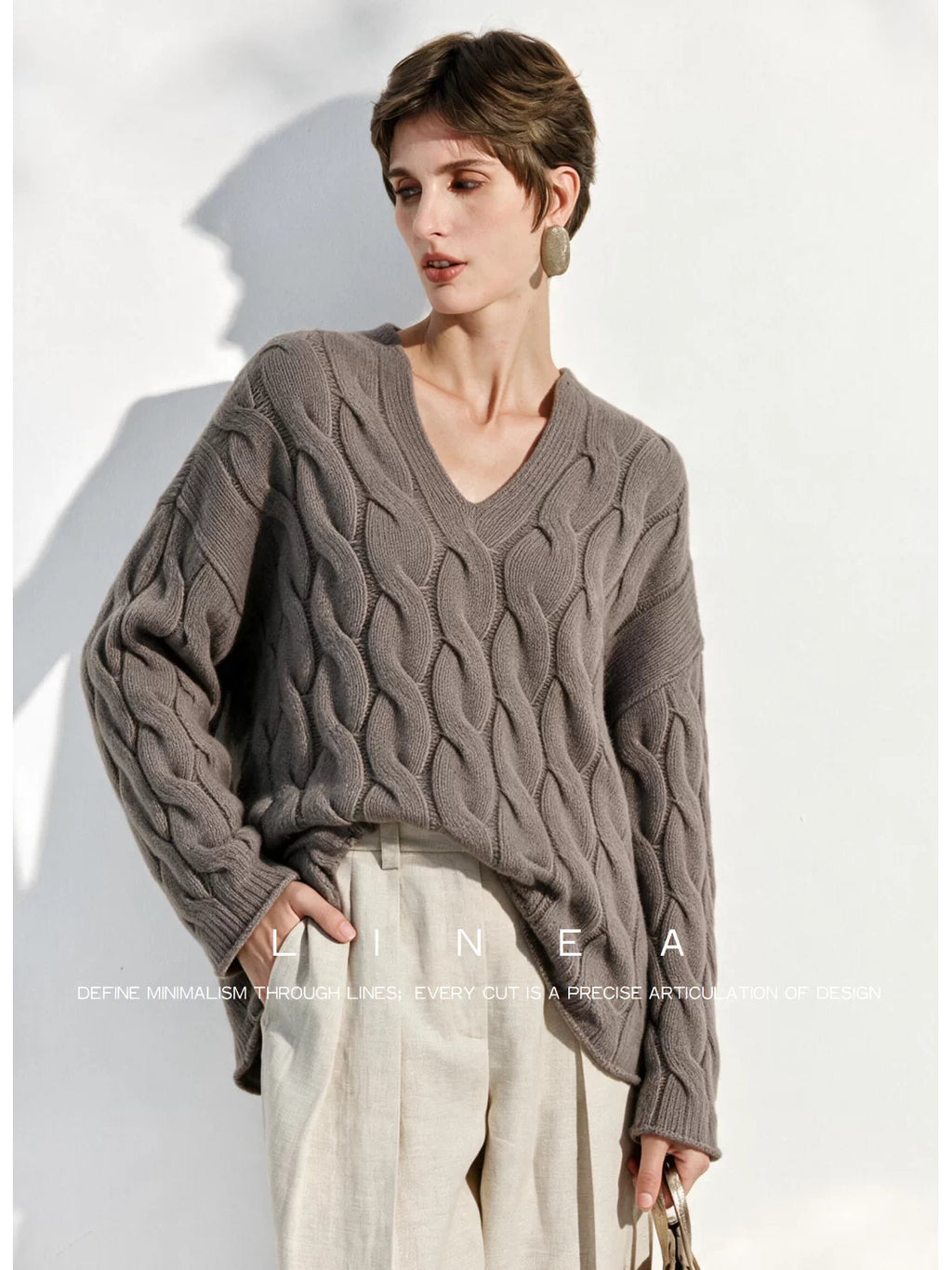 Unisex Cable-Knit V-Neck Sweater