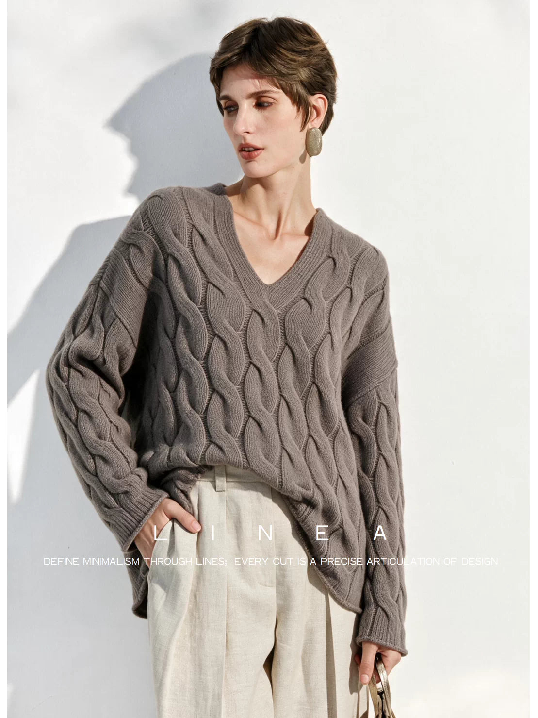 Unisex Cable-Knit V-Neck Sweater