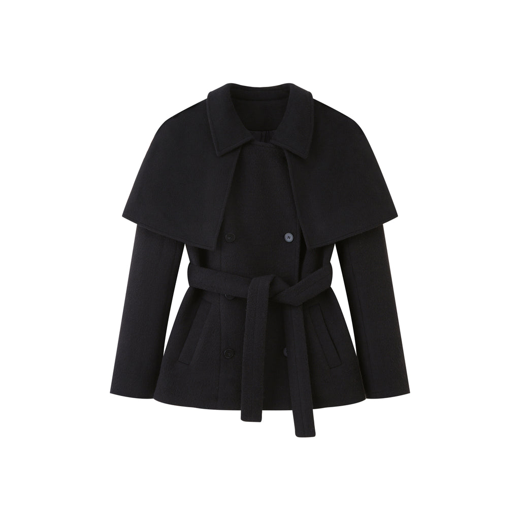 Black Wool Belted Coat